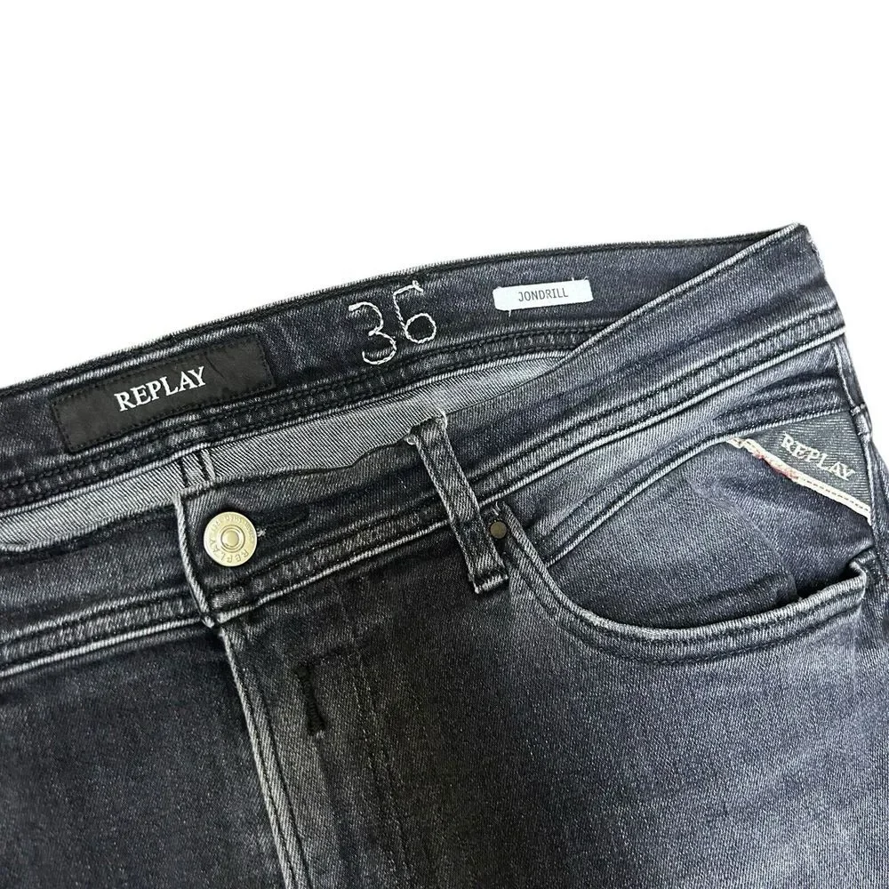 Replay Jeans‎ Men's W36 L33 JONDRILL Slim Stretch Black Denim Zip Fly